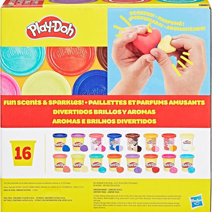Play-Doh Sparkle and Scents Variety Pack of 16 Cans of Modeling Compound and 4 Tools, Arts and Crafts Toy for Kids 3 and Up, Non-Toxic