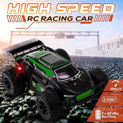 Offroad Remote Control Car for Boys 1:20 - High Speed RC Car for Teens, 20km/h Fast With LED Light, 2 Rechargeable 1000mAh Batteries - All Terrain Gift for Boys