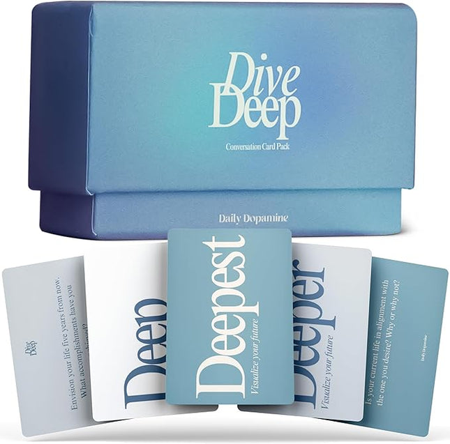 Daily Dopamine Dive Deep Conversation Cards - Get to Know Each Other Ice-Breaker | Deep & Meaningful Conversations | Card Game for Teens, Adults, Couples | Fun Family Party Game for Events & Parties