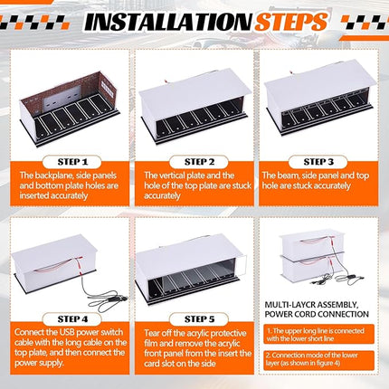 2 Pcs Display Case for Toy Car Garage with LED Light Stackable 1/64 Scale Diecast Toy Cars Garage for Maximum 58 Model Car Display and Storage(Red Bricks)