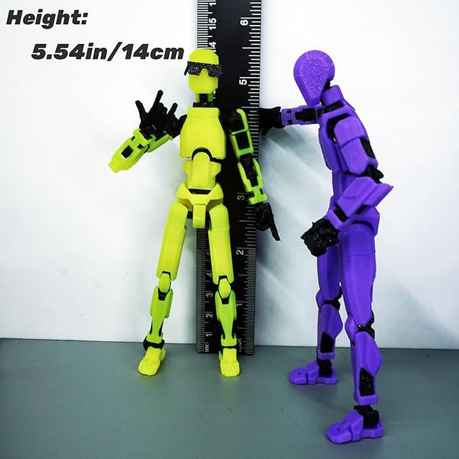 Pre-Assembly 3D Printed 5.54'' Stick Robo 13 Action Figure, Multi-Jointed Tian13, Articulated T13 Desktop Decoration,12 in 1 d13 Accessories Best Birthday Festival Gift (Blue red)
