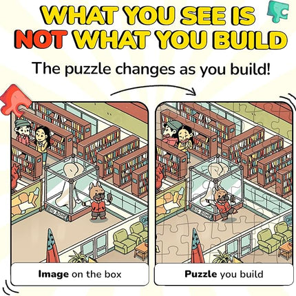 Odd Pieces Jigsaw Puzzles 1000 Pieces - Magic Mystery Story Secret Ending Puzzle - Perfect Game Night for Adults & Kids - Cat Dog Cartoon Theme (Snack Attack)