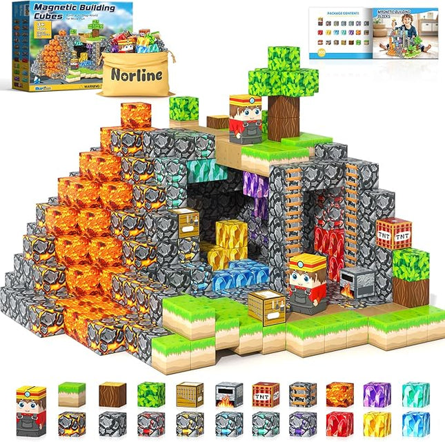 100PCS Magnetic Blocks Building Toys, Gem Cave Adventure Building Craft, Learning Sensory Toys for Boys Girls Age 3-12, Game Gift for Kids Little Gamers (0.8 inch)