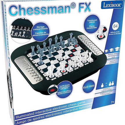 Lexibook Chessman® FX, Electronic Chess Game with Tactile Keyboard and Light and Sound Effects, 32 Pieces, 64 Levels of Difficulty, Family Board Game, Black/Grey, CG1335