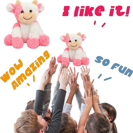 Hopearl Adorable Plush Cow Toy Floppy Dairy Cattle Soft Stuffed Animal Cute Birthday Gifts for Boys Girls Kids Toddlers, Strawberry Pink, 9''