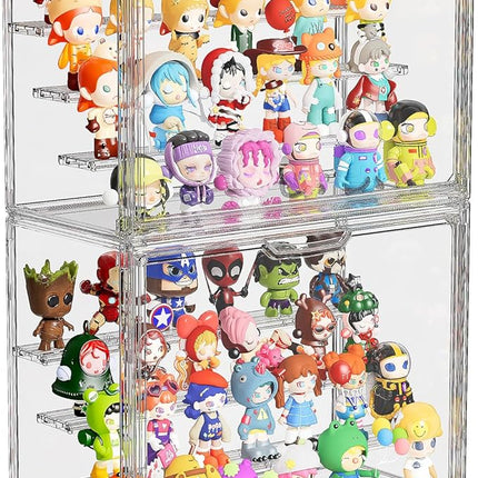 Clear Acrylic Display Case for Collectibles 4 Layer Hobby Figure Display Case Box with Shelves Stackable Figurine Display Shelf for Funko Pop, Pop Mart, Labubu, Model, 2 Pack