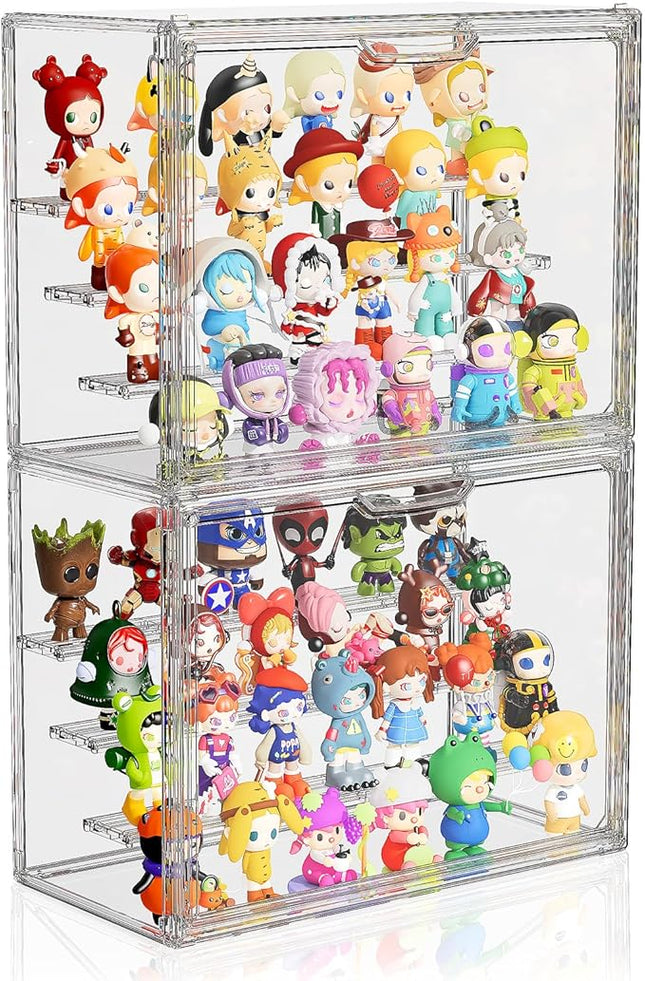 Clear Acrylic Display Case for Collectibles 4 Layer Hobby Figure Display Case Box with Shelves Stackable Figurine Display Shelf for Funko Pop, Pop Mart, Labubu, Model, 2 Pack