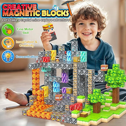 100PCS Magnetic Blocks Building Toys, Gem Cave Adventure Building Craft, Learning Sensory Toys for Boys Girls Age 3-12, Game Gift for Kids Little Gamers (0.8 inch)