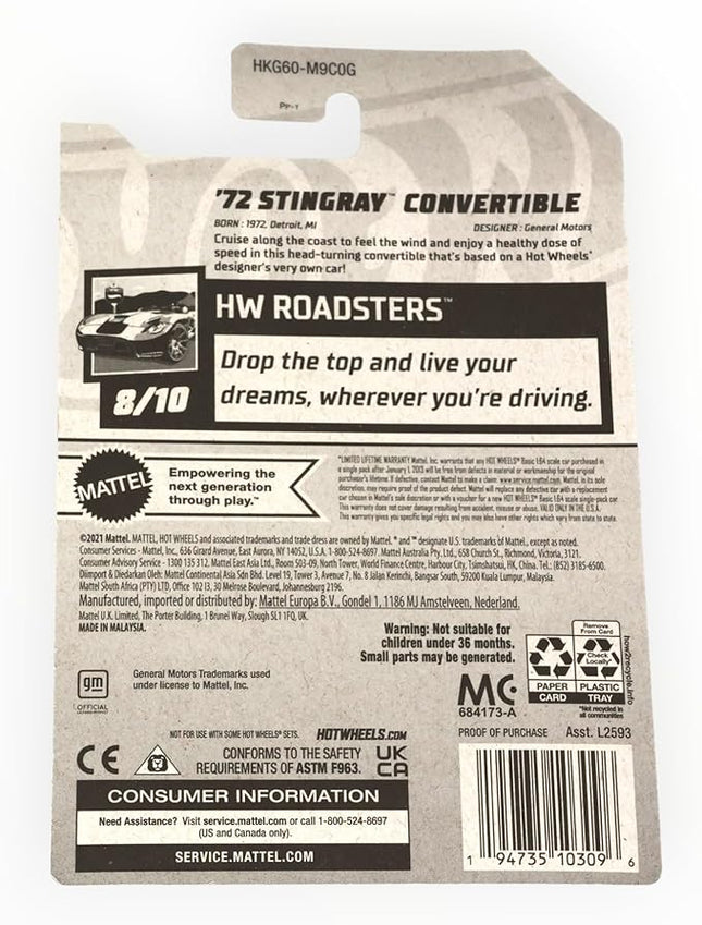 Hot Wheels '72 Stingray Convertible, HW Roadsters 8/10 [Blue] 132/250