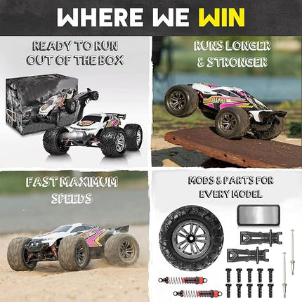 4x4 RC Cars for Adults 48kmh High-Speed - 1:12 Scale Large Waterproof Remote Control Truck, Offroad Electric Monster Car, 2 Batteries 30+ Min Play, All Terrain