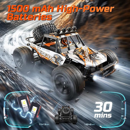 DEERC 1:10 Scale RC Monster Truck for Adults & Boys, 48KM/H Speed 4X4 Hobby RC Car with Lights, 2 Rechargeable Batteries, 2.4 GHz All Terrain Remote Control Car Toys for 30mins Fun