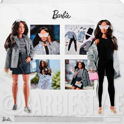 Barbie Signature @BarbieStyle Fashion Doll & Clothing Set, Curvy Brunette with 2 Tops, Skirt, Pants, Coat, Jacket, 2 Pairs of Shoes & Accessories