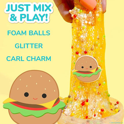 Original Squishmallows Glitter Carl The Burger Charm, Vanilla-Scented Slime, 3 Slime Add-Ins, Pre-Made Sludge Toy for Kids, Great 6 Year Old Toys