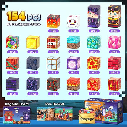 154PCS Magnetic Blocks Mine Magnet World Block Cubes Toy with Magnet Board for Kids Ages 4-8, Magnetic Tiles Kids Sensory Birthday Gifts Game Toys for Boys & Girls Ages 3+