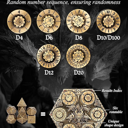 7 in 1 DND Spinner Dice Set Role Playing Board Games Accessories Good Choice Accessories for DM, Gamer and Collector (Gold)