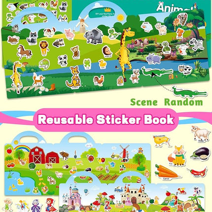 Reusable Sticker Book for Toddlers 2-4 Years, Stickers for Kids, Toddler Sticker Book Ages 1-3, Toddler Craft Activities, Toddlers Travel Toys Ages 2+ Boy Girl Birthday Gifts