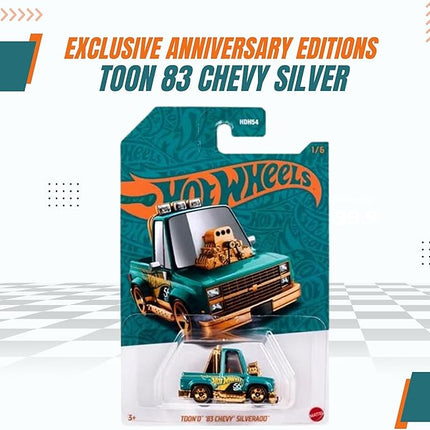 Worldwide Nutrition Bundle Compatible with Hotwheels 56th Anniversary Pearl and Chrome Toon’d ‘83 Chevy Silverado - Cartoon-Inspired Design Diecast Construction Model