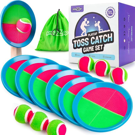 PlayZap Toss and Catch Ball Set Upgraded - Toddler Toys Kids Games for Whole Family - Water-Resistant Great for Beach Pool Yard Outdoor Games - Gift for 3 4 5 6 7 8 9 10 11 12+ Years Old Boys Girls