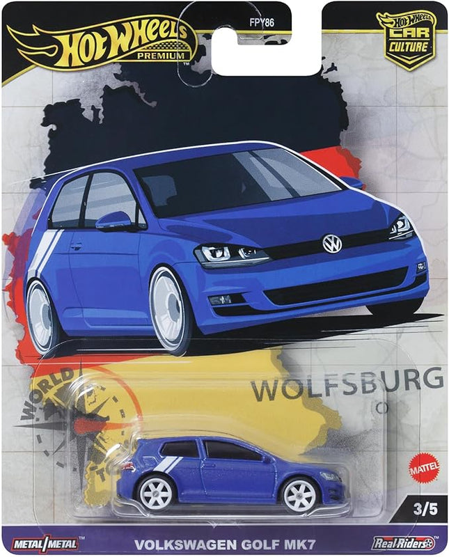 Hot Wheels Premium Car Culture Collectible Toy Car, 1:64 Scale Die-Cast Volkswagen Golf Mk 7, World Tour Vehicle with Real Riders Tires