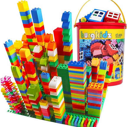 burgkidz 214-Piece Large Building Blocks for Toddlers with Storage Bucket – Big Bricks Compatible with Major Brands – STEM Educational Toys for Kids Ages 2-6, Boys & Girls (Classic Colors)