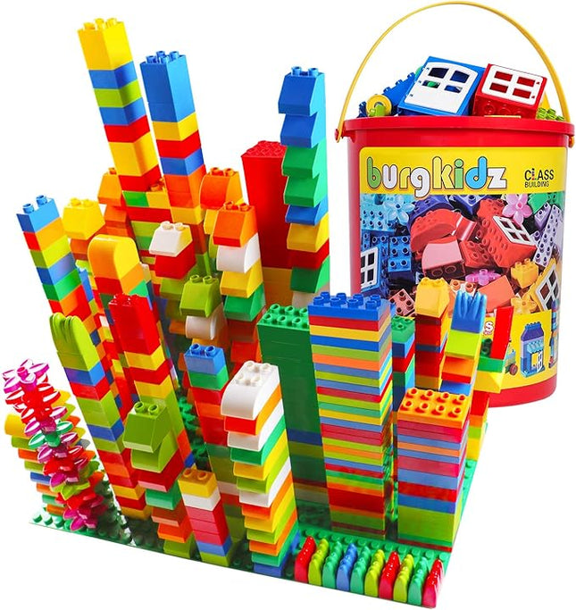 burgkidz 214-Piece Large Building Blocks for Toddlers with Storage Bucket – Big Bricks Compatible with Major Brands – STEM Educational Toys for Kids Ages 2-6, Boys & Girls (Classic Colors)
