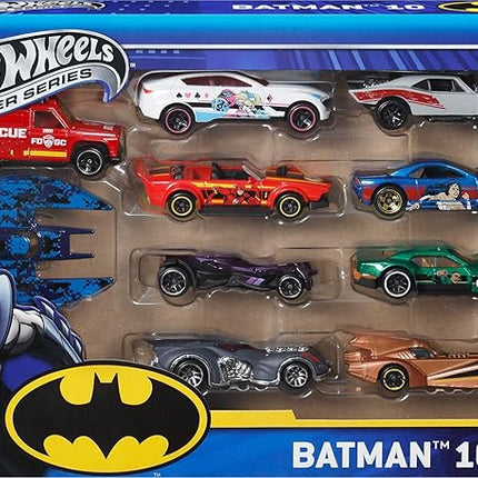 Hot Wheels Toy Cars, Batman-Themed 10-Pack, Set of 10 Die-Cast Vehicles Including a Batmobile & a Batplane in 1:64 Scale (Styles May Vary)