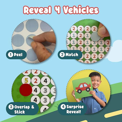 BINCA Dotties Dot Art Activity Kit - On the Go, 750+ Stickers, Vehicles Mess-Free Activities, DIY Dot Sticker Art for Toddlers, Kids Travel Activities, Craft Kits & Gifts for Boys & Girls Ages 4,5,6,7