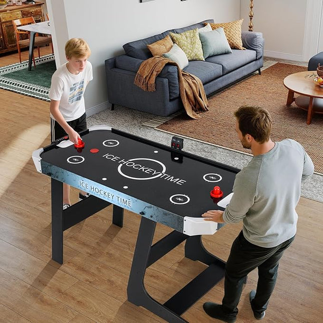 GYMAX Foldable Air Hockey Table, 56 Inch Arcade Style Air Hockey Game Table with Powerful 12V Motor and LED Digital Scoreboard, Includes 2 Pushers and 2 Pucks, for Home, Game Room and Office
