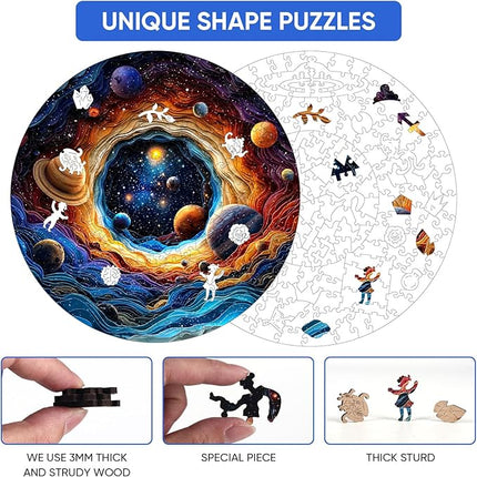200 Pieces Wooden Puzzles for Adults - Planet Theme Colorful Astronomy Jigsaw Puzzle, Relaxing Space Puzzle Gift, Family Night Activity and Brain Challenge, 11.2x11.3 in