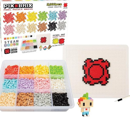 Pix Brix Pixel Art kit Puzzle Bricks - 3,000 Piece Pixel Art Container, 12 Color Light Palette - Interlocking Building Bricks, Create 2D and 3D Builds Without Water or Glue - Stem Toys, Ages 6 Plus