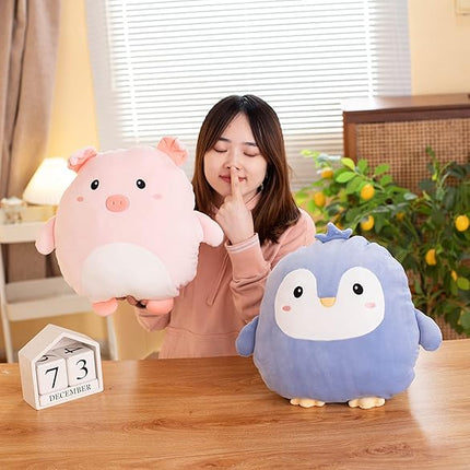 Soft Flat Purple Penguin Plush Hugging Pillow Cute Blue Penguin Stuffed Animal with Crown Plushies Toys Kids Anime Cushion for Birthday, Valentine's Day, Christmas...16.5 Inch