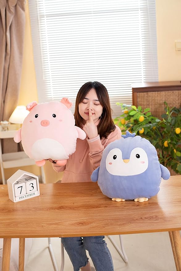 Soft Flat Purple Penguin Plush Hugging Pillow Cute Blue Penguin Stuffed Animal with Crown Plushies Toys Kids Anime Cushion for Birthday, Valentine's Day, Christmas...16.5 Inch