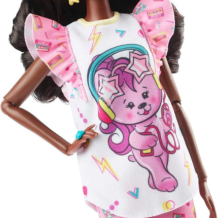 Barbie Rewind Doll & Accessories with Curly Black Hair & 1980s-inspired Slumber Party Outfit, Collectible & Displayable