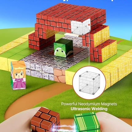 VEVOR Magnetic Blocks, 100 PCS Magnet Blocks Set, Magnetic Building Cubes for Kids, STEM Montessori Sensory Toys for Christmas Birthday Gift, Construction Stacking Toy for 3+ Years Old Boys & Girls