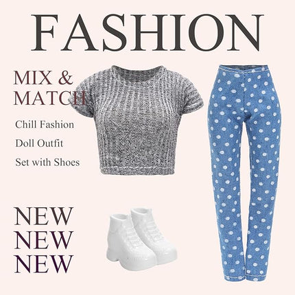 15 Pirces 11.5 Inch Girl Doll Clothes & Accessories Including 5 Colorful T-Shirt, 5 Denim Pants Jeans, 5 Pairs of Sneakers for Girl Dolls Casual Outfit Accessories