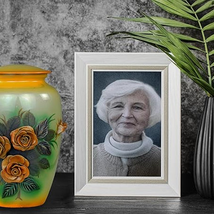 11" 3D Carved Decorative Flowers Aluminum Metal Cremation Urns for Human Ashes | Hand-Crafted Large Urn for Adult Cremation (Roses Green)