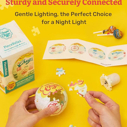 Chupa Chups X PieceRelax 3D Plastic Puzzle Sphere Light for Adults 60 Piece - Timeless Memories - Chupa Chups Time Machine Unique Gift & Home Décor with Curved Plastic Puzzle Pieces [J1151]