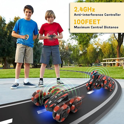 Eulogia RC Cars for Boys 5-8 Gesture Sensing Stunt Cars Double Sided 360° Flips & Rotating Remote Control Car Toys Durable Off-Road Drift Car Gifts for Boys (Red)