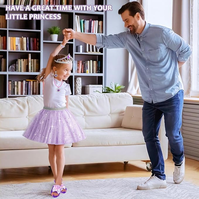 Princess Dress Up Toys & Jewelry Boutique, Costumes Set incl Color Skirts, Shoes, Crowns, Accessories, Girls Role Play Gift for 3 4 5 6 Year Old Girl Toddler B-Day Party Favors