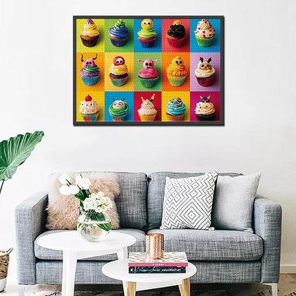 Weird Design Cupcakes Jigsaw Puzzles for Adults 1000 Pieces, Monster Quirky Face Cupcake Puzzle Art 27 x 20 Inches Different Cupcakes DIY Puzzles for Home Decoration, Family Puzzle for Game Nights