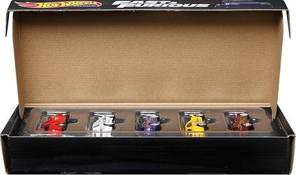 Hot Wheels Toy Cars, Premium Fast and Furious Premium Bundle, Set of 5 Die-Cast 1:64 Scale Toy Cars in Collectible Box from The Fast Franchise