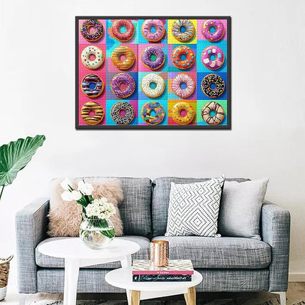 Colorful and Playful Donut Jigsaw Puzzle，Cat-Shaped Doughnut 1000 Pieces Jigsaw Puzzles for Adults，27 x 20 Inches Puzzles for Families，HD Quality Different Shapes Colors Doughnuts Puzzle Decor
