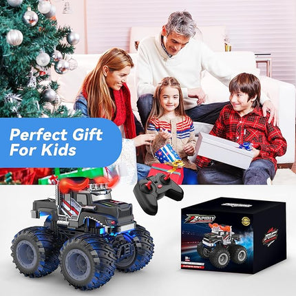 Remote Control Monster Trucks, 2.4GHz All Terrain RC Cars with Light Spray, Birthday Gift for Kids 3 4 5 6 7 8, Toddler Toys for Boys Girls 3+ Year Old