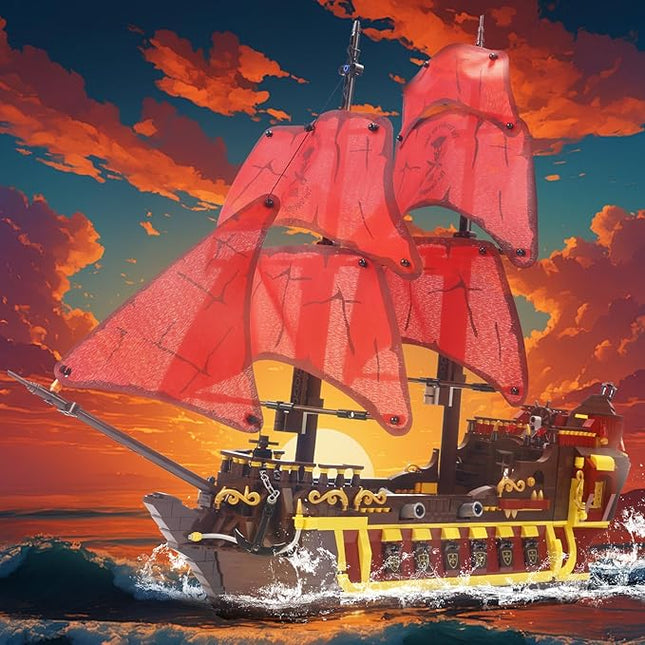 1427PCS Red Pirate Ship Building Blocks Toys Compatible Lego Size,Creative Queen Anna's Revenge Pirates Architecture Corsair Building Set,A Wonderful Present for 6+ Boys, Girls or Adults