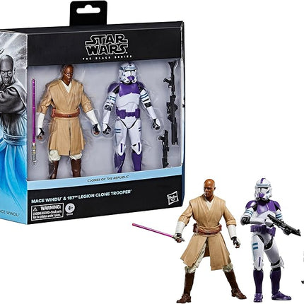 STAR WARS The Black Series Mace Windu & 187th Legion Clone Trooper 6-Inch Scale Action Figure Set Clones of The Republic (G0212)