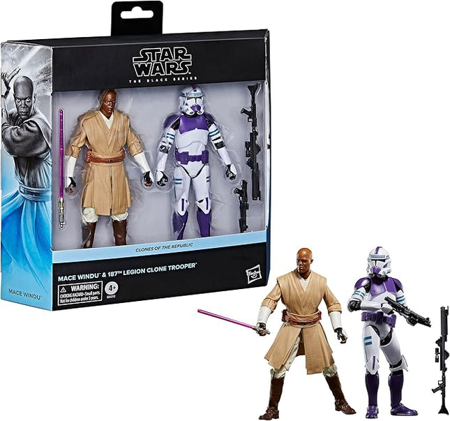 STAR WARS The Black Series Mace Windu & 187th Legion Clone Trooper 6-Inch Scale Action Figure Set Clones of The Republic (G0212)