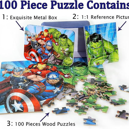 LELEMON Puzzles for Kids Ages 4-8,100 Piece Puzzles for Kids in a Metal Box, Educational Kids Puzzles Jigsaw Puzzles 100 Piece Puzzle Games Puzzle Toys Childrens Puzzles for Girls and Boys