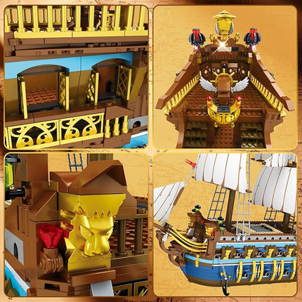Reobrix Royal Pirate Ship Building Set for Adults, 2858-Piece Large Model Ship, Collectible Luxury Display Pirate Ship Model 66011, Architecture Set Gifts for Maritime Lovers 14+