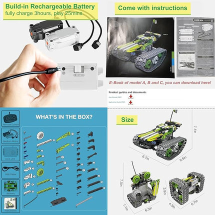 BIRANCO. Remote Control Tracked 3in1 Stunt Racer Building Kit - RC Car STEM Construction Toy, Gift Idea for Kids, Boys and Girls Ages 8-12 Year Old (353 Pcs)