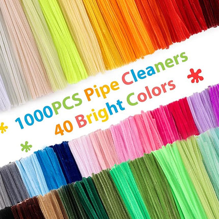 Caydo 1000Pieces Pipe Cleaners for Valentine's Day Decorations 40 Assorted Colored Chenille Stems with 100 Pieces Wiggle Eyes for Art and Crafts, Children’s Craft Supplies (6 mm x 12 inch)